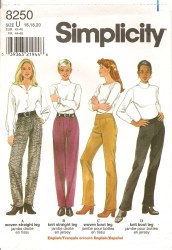 8250  Simplicity STRAIGHT / BOOT LEG KNIT/ WOVEN PANTS PATTERN  4-8, OR 10-14, 16-20 CHOICE UNCUT